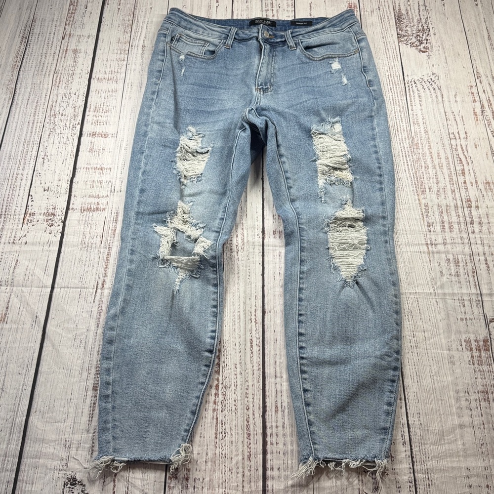 JUDY BLUE SKINNY FIT JEANS FRAYED RAW HEM SIZE 14W STRETCH RIPPED DENIM